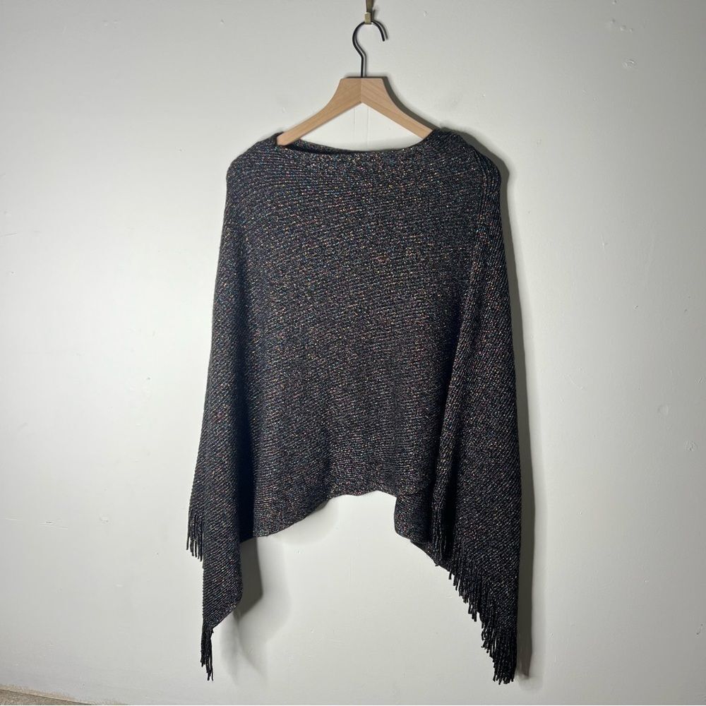 Black and Iridescent Metallic Sparkle Fringe Poncho small medium NYE party
